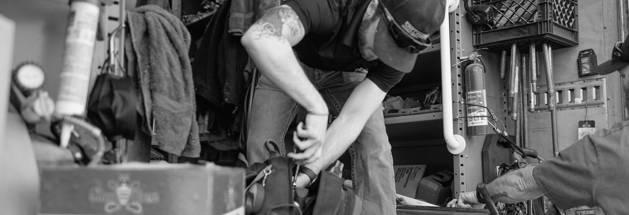 Nathan Walker & Mike Miller prepping for a on-site plumbing service.
